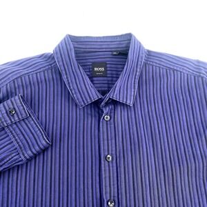 BOSS HUGO BOSS Mens Slim Fit Purple Black Stripe Long Sleeve Dress Shirt 2XL